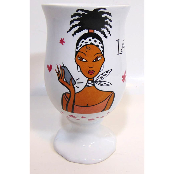 Girlfriends Collection Coffee Tea Wine Mug Glass 6" Footed Pedestal Let's Chat - Picture 2 of 8